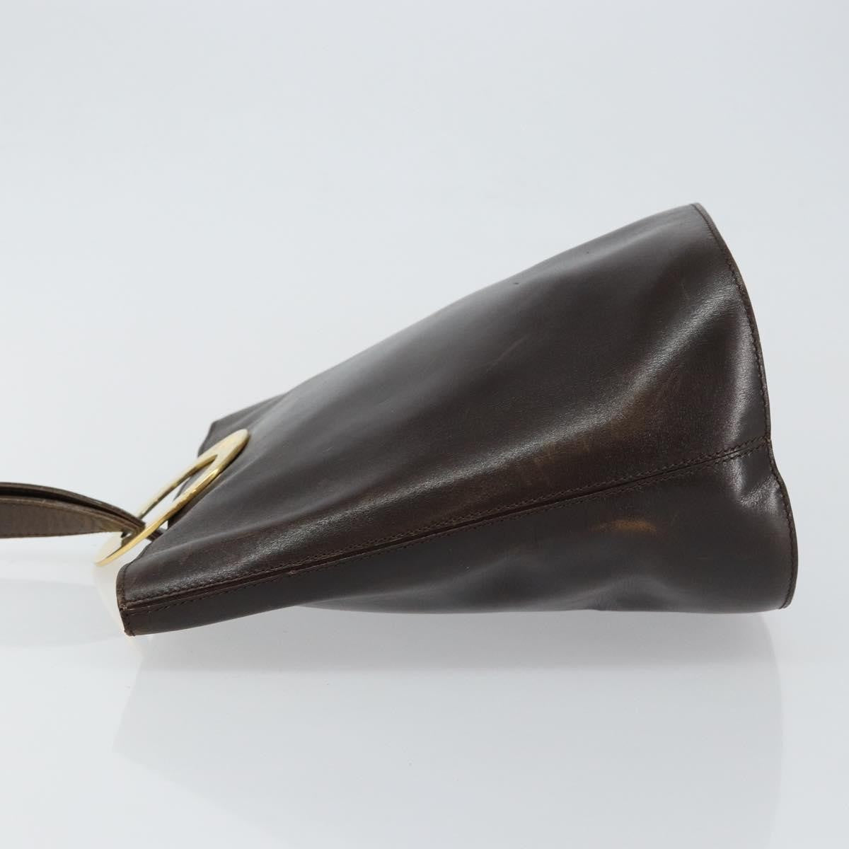 Celine Circle logo Leather, BROWN, LEATHER, Shoulder bag