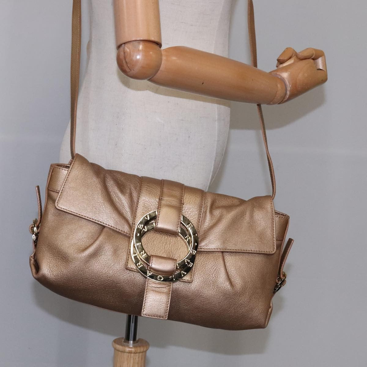 Bvlgari Chandra Flap Shoulder Bag Leather, GOLD, LEATHER, Shoulder bag