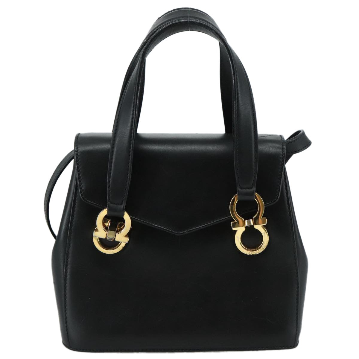 Salvatore Ferragamo Gancini handbag Leather, BLACK, LEATHER, Handbag
