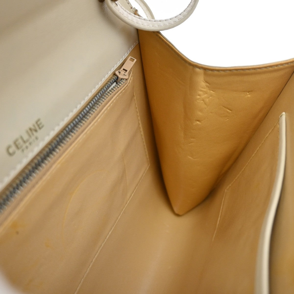 Celine Vintage Triomphe Flap Bag Leather, WHITE, LEATHER, Shoulder bag
