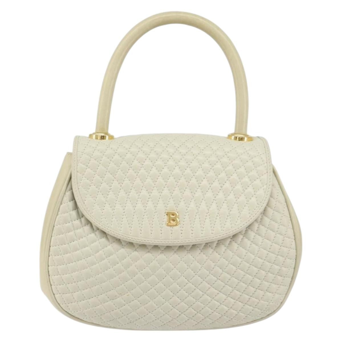 Bally Vintage Handbag Quilted Leather, White, Leather, Handbag