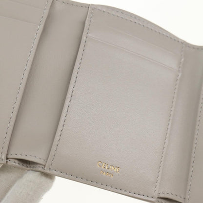Celine Triomphe Trifold Wallet Leather, Beige, Leather, Wallet