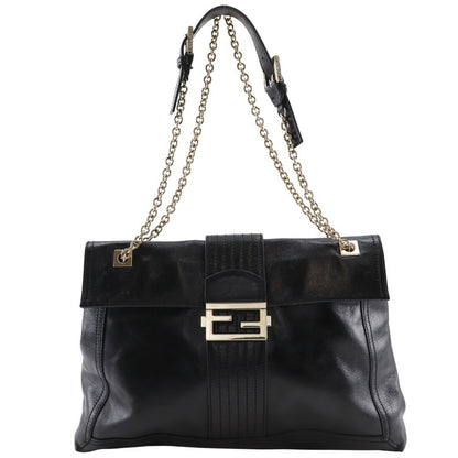 Fendi Maxi Baguette Chain Shoulder Bag Leather, BLACK, LEATHER, Tote bag