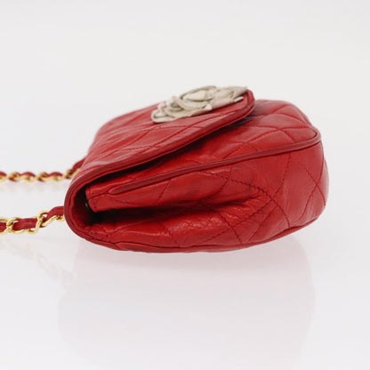Chanel Camellia Rounded Clutch Satin and Leather, RED, LEATHER, Shoulder bag