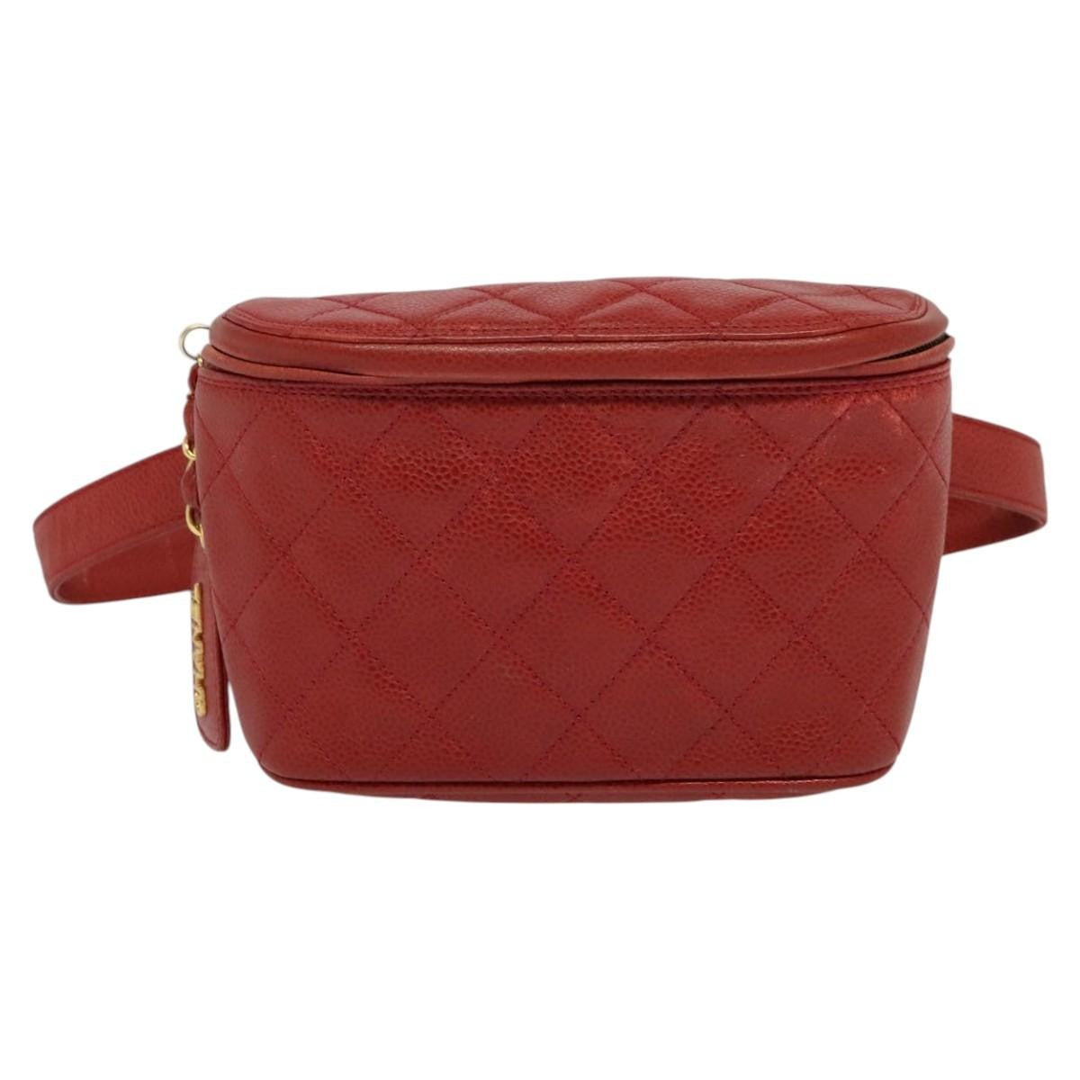 Chanel Vintage Zip Belt Bag Quilted Caviar, Red, Leather, Shoulder Bag