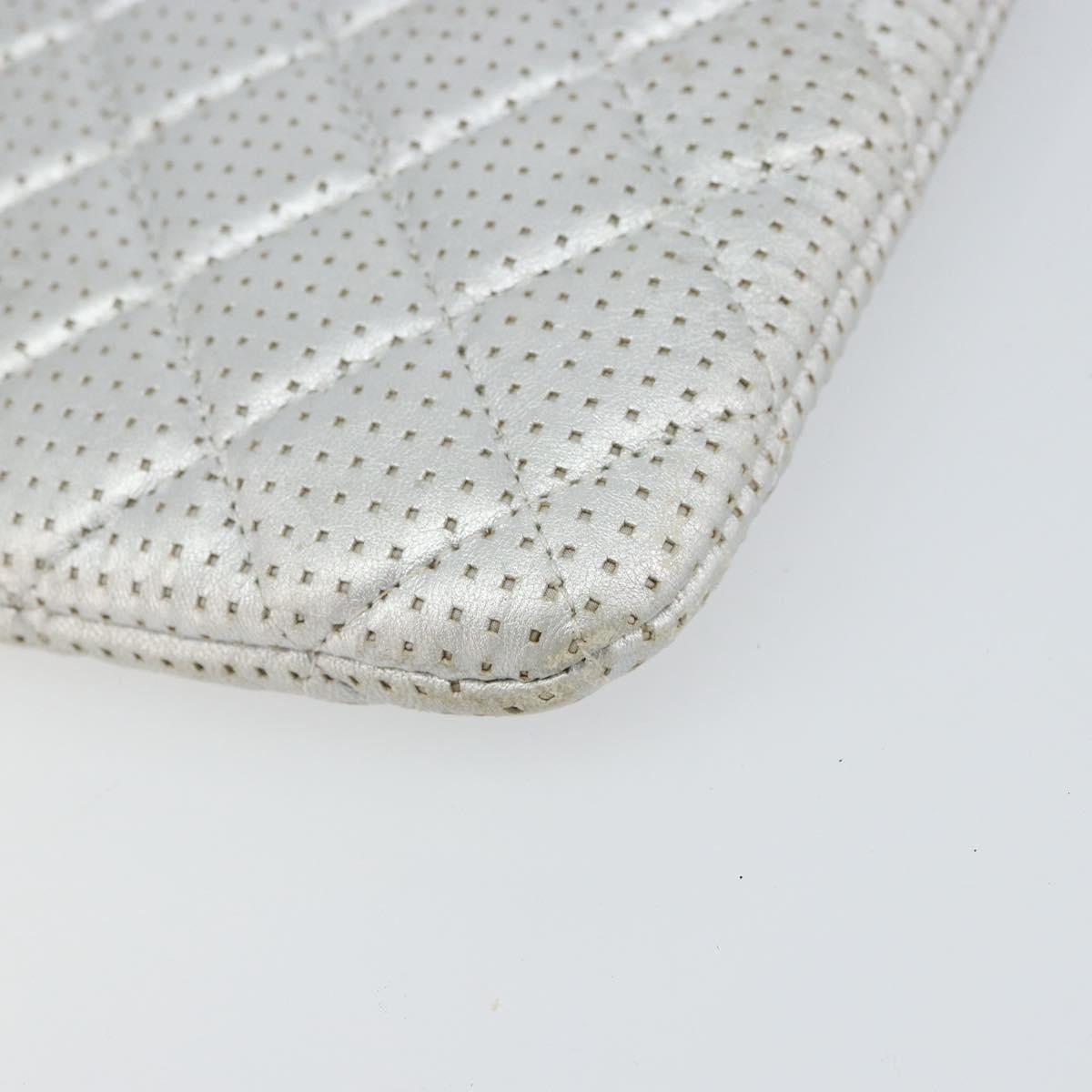 Chanel O Case Clutch Quilted Perforated Lambskin, SILVER, LEATHER, Clutche & pouche