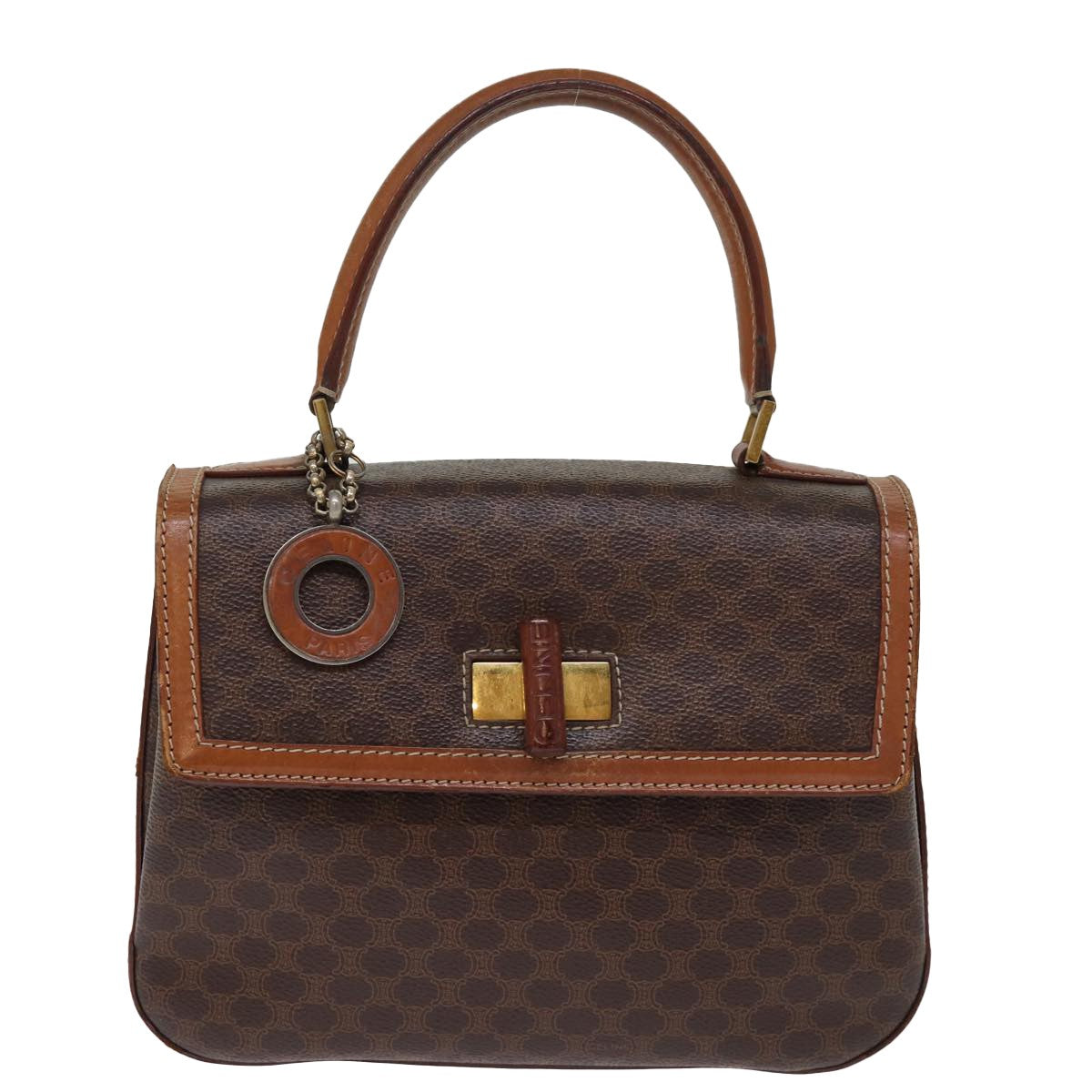 Celine Vintage Convertible Top Handle Bag Macadam Coated Canvas, BROWN, CANVAS, Handbag