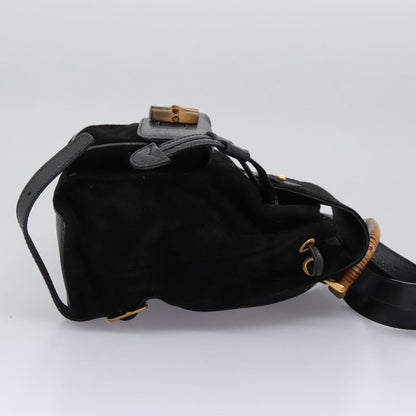 Gucci Vintage Bamboo Backpack Suede, BLACK, SUEDE, Backpack
