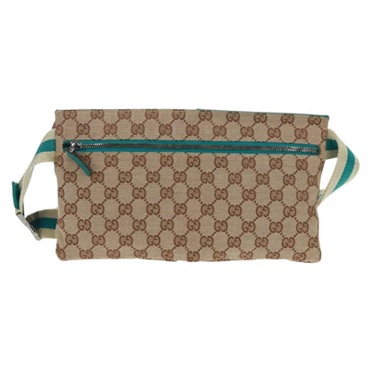 Gucci Vintage Double Belt Bag GG Canvas with Leather, Beige, Canvas, Shoulder Bag