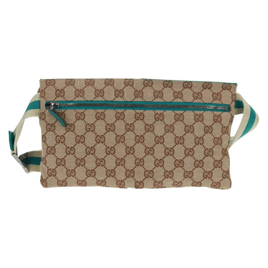 Gucci Vintage Double Belt Bag GG Canvas with Leather, Beige, Canvas, Shoulder Bag