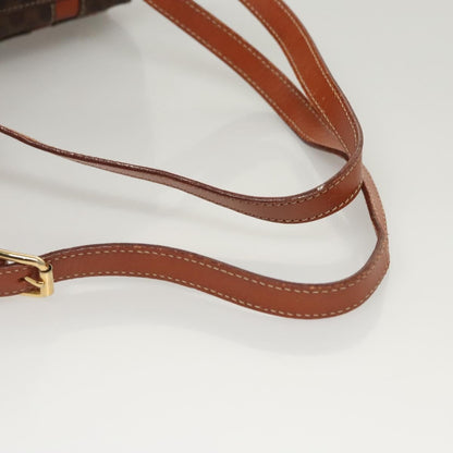 Celine Vintage Drawstring Flap Backpack Macadam Coated Canvas, BROWN, CANVAS, Backpack