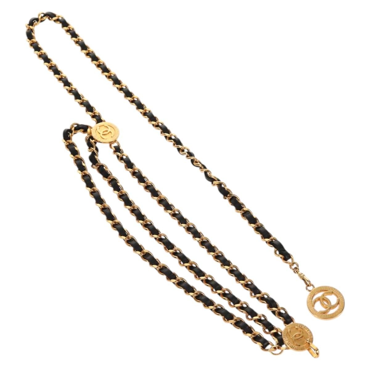 Chanel Vintage Multi-Chain Medallion Belt Metal and Leather, GOLD, METAL, Belts