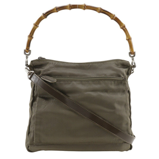 Gucci Convertible Bamboo Zip Tote Canvas, KHAKI, NYLON, Shoulder bag