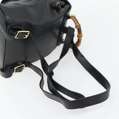 Gucci Vintage Bamboo Backpack Leather, Black, Leather, Backpack