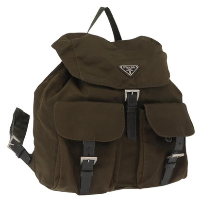 Prada Vela Double Front Pocket Backpack Tessuto with Saffiano Leather, KHAKI, NYLON, Backpack