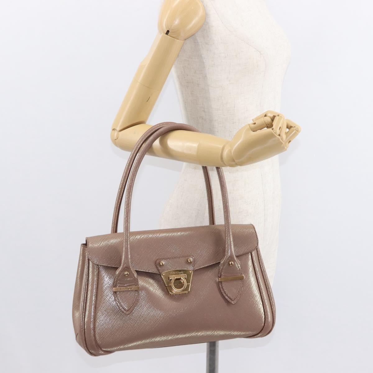 Salvatore Ferragamo Flap Satchel Saffiano Leather, GOLD, LEATHER, Handbag
