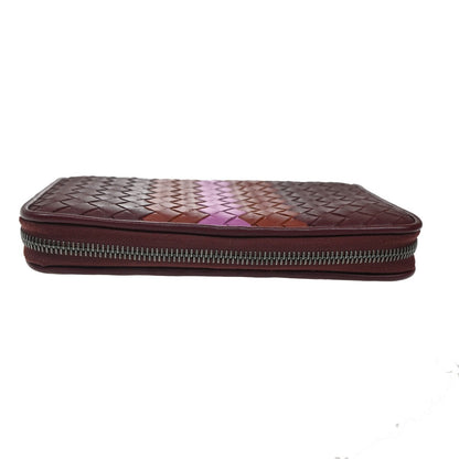 Bottega Veneta Intrecciato Long Zip  Wallet Leather, BURGUNDY, LEATHER, Wallets