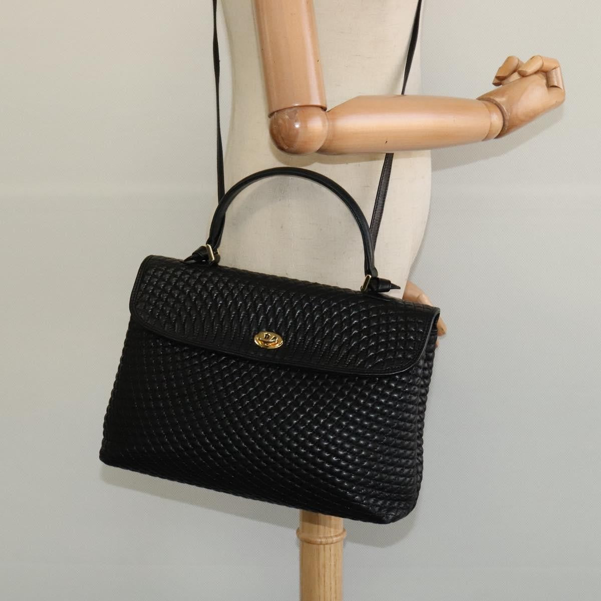 Bally Vintage Handbag Quilted Leather, BLACK, LEATHER, Handbag
