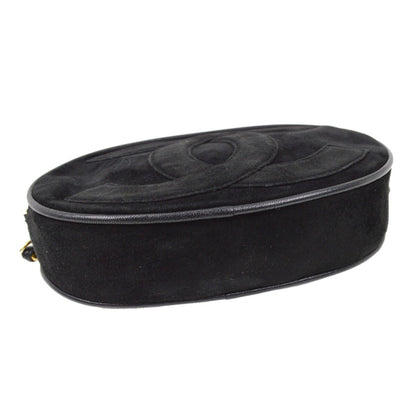 Chanel CC Mark Round chain black suede, BLACK, SUEDE, Shoulder bag