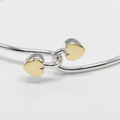 Tiffany & Co. Double Heart Lock Bangle Bracelet Sterling Silver with 18K Yellow Gold, SILVER, SILVER, Bracelet