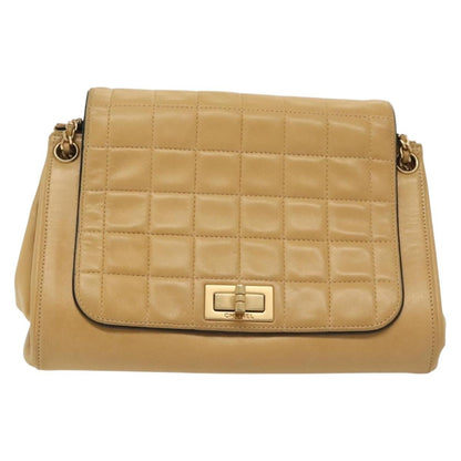Chanel Chocolate Bar Flap Bag Quilted Lambskin, BEIGE, LEATHER, Shoulder bag