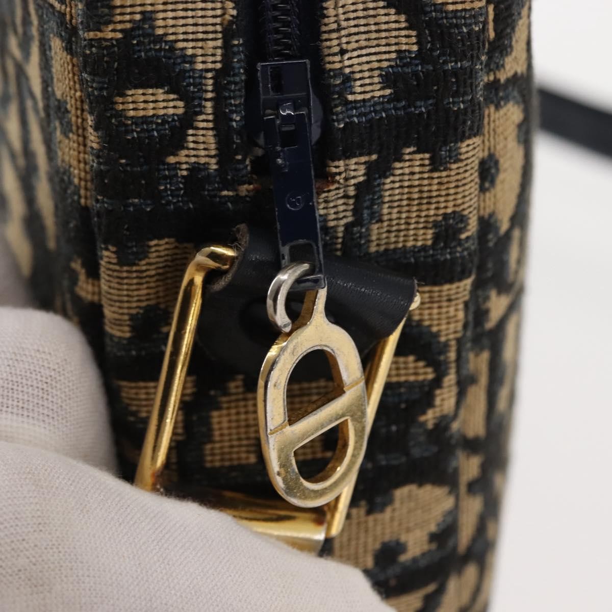 Christian Dior Vintage Trotter Crossbody Bag Diorissimo Coated Canvas, NAVY, CANVAS, Shoulder bag