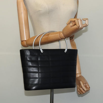 Chanel Vintage Chocolate Bar Metal Ring Tote Quilted Leather, BLACK, LEATHER, Tote bag