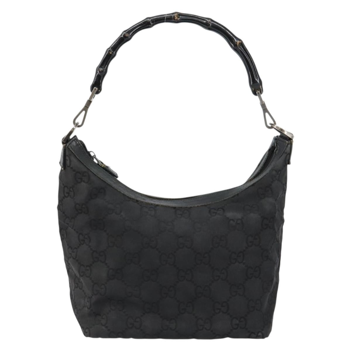 Gucci Vintage Bamboo Hobo GG Canvas, BLACK, CANVAS, Shoulder bag
