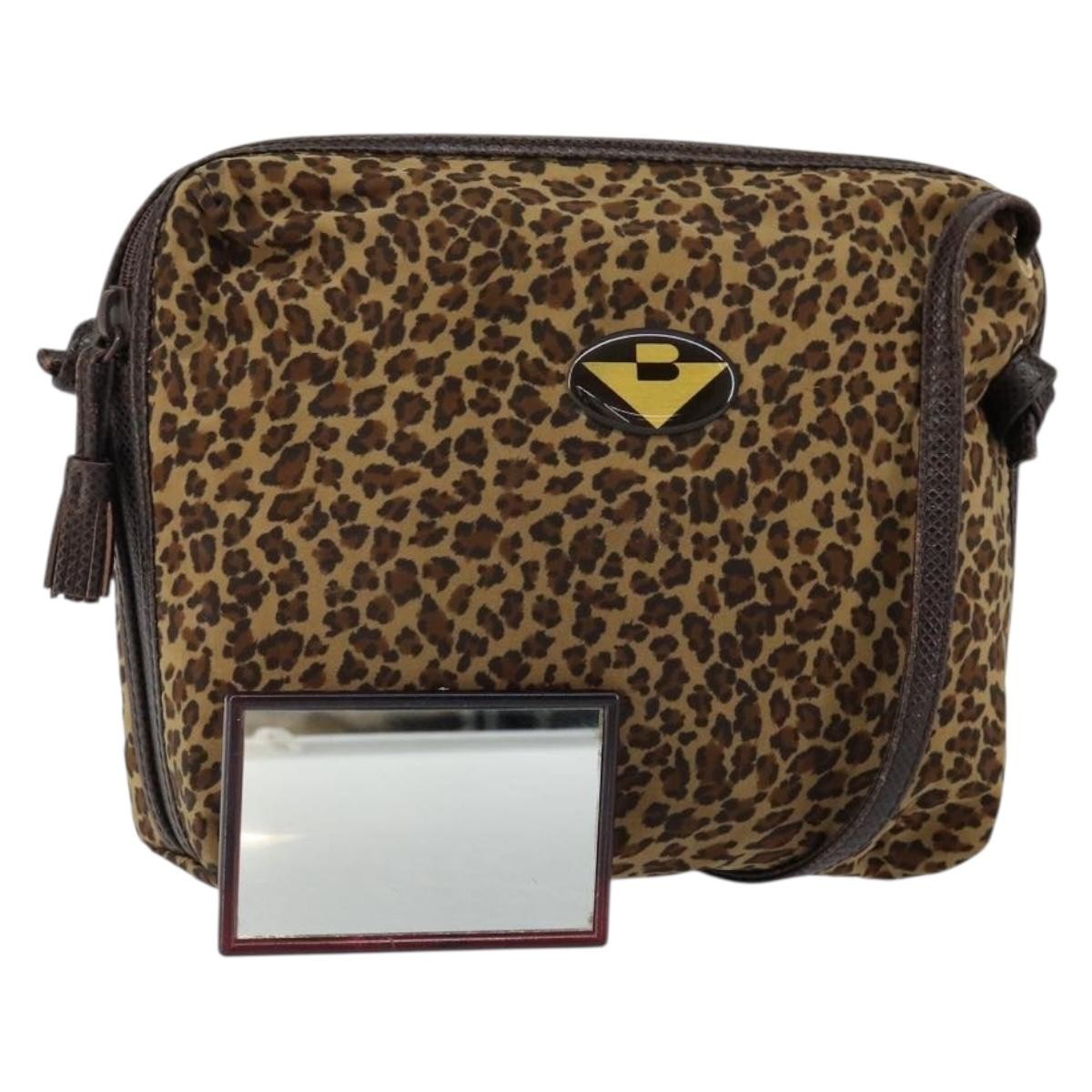 Bottega Veneta Vintage Shoulder Bag Leopard Print, BROWN, NYLON, Shoulder bag