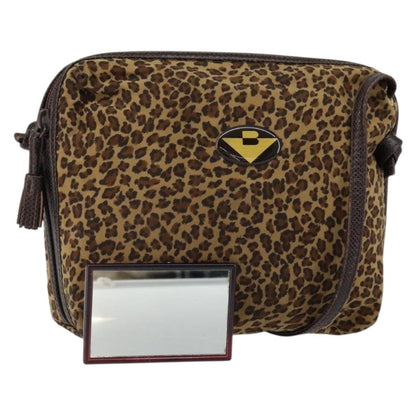 Bottega Veneta Vintage Shoulder Bag Leopard Print, BROWN, NYLON, Shoulder bag