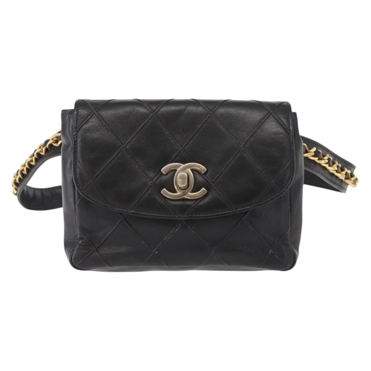 Chanel Vintage Flap Waist Bag Leather, BLACK, LEATHER, Clutche & pouche