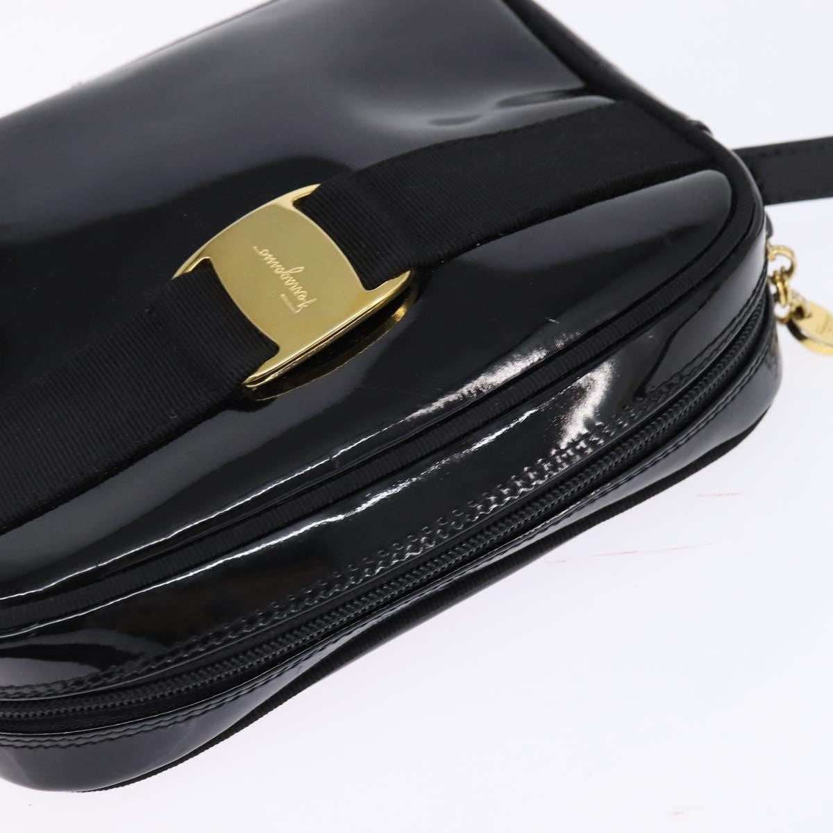 Salvatore Ferragamo Vara Bow camera Shoulder Bag Patent Leather, BLACK, PATENT_LEATHER, Shoulder bag