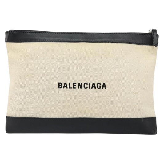 Balenciaga Clip P Pouch Leather, BEIGE, CANVAS, Clutche & pouche