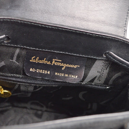 Salvatore Ferragamo Vara Flap Drawstring Backpack Leather and Suede, BLACK, SUEDE, Backpack