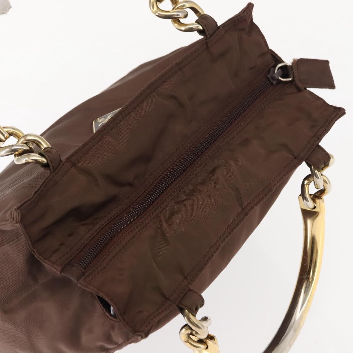 Prada Metal Handles Tote Tessuto, BROWN, NYLON, Handbag