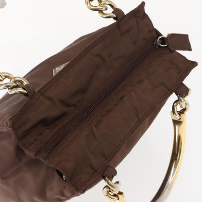 Prada Metal Handles Tote Tessuto, BROWN, NYLON, Handbag
