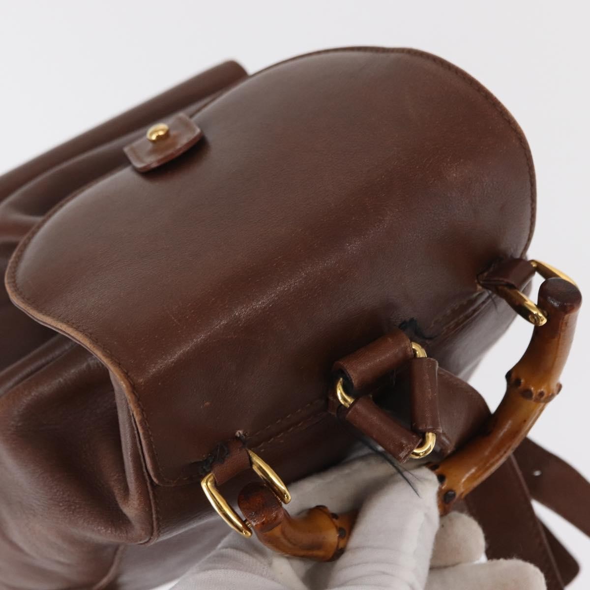 Gucci Vintage Bamboo Backpack Leather, BROWN, LEATHER, Backpack