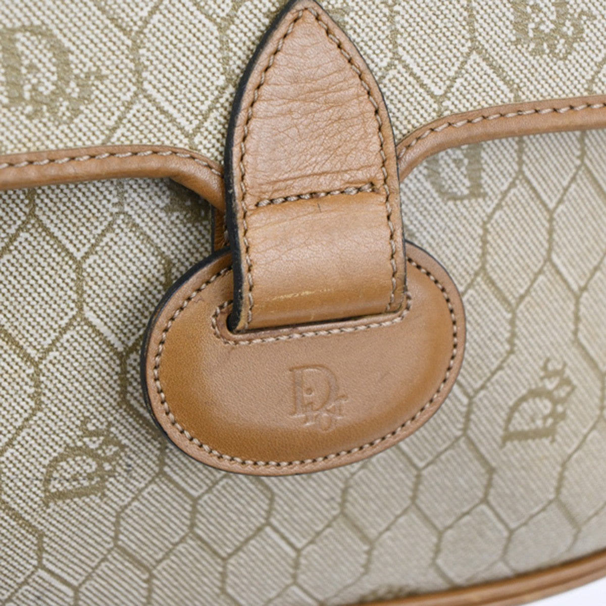 Christian Dior Vintage Honeycomb Shoulder Bag Canvas and Leather, BEIGE, CANVAS, Shoulder bag