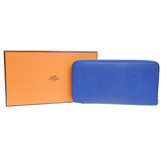 Hermes Azap Zip Around Wallet Silk'in Epsom, Blue, Leather, Wallet