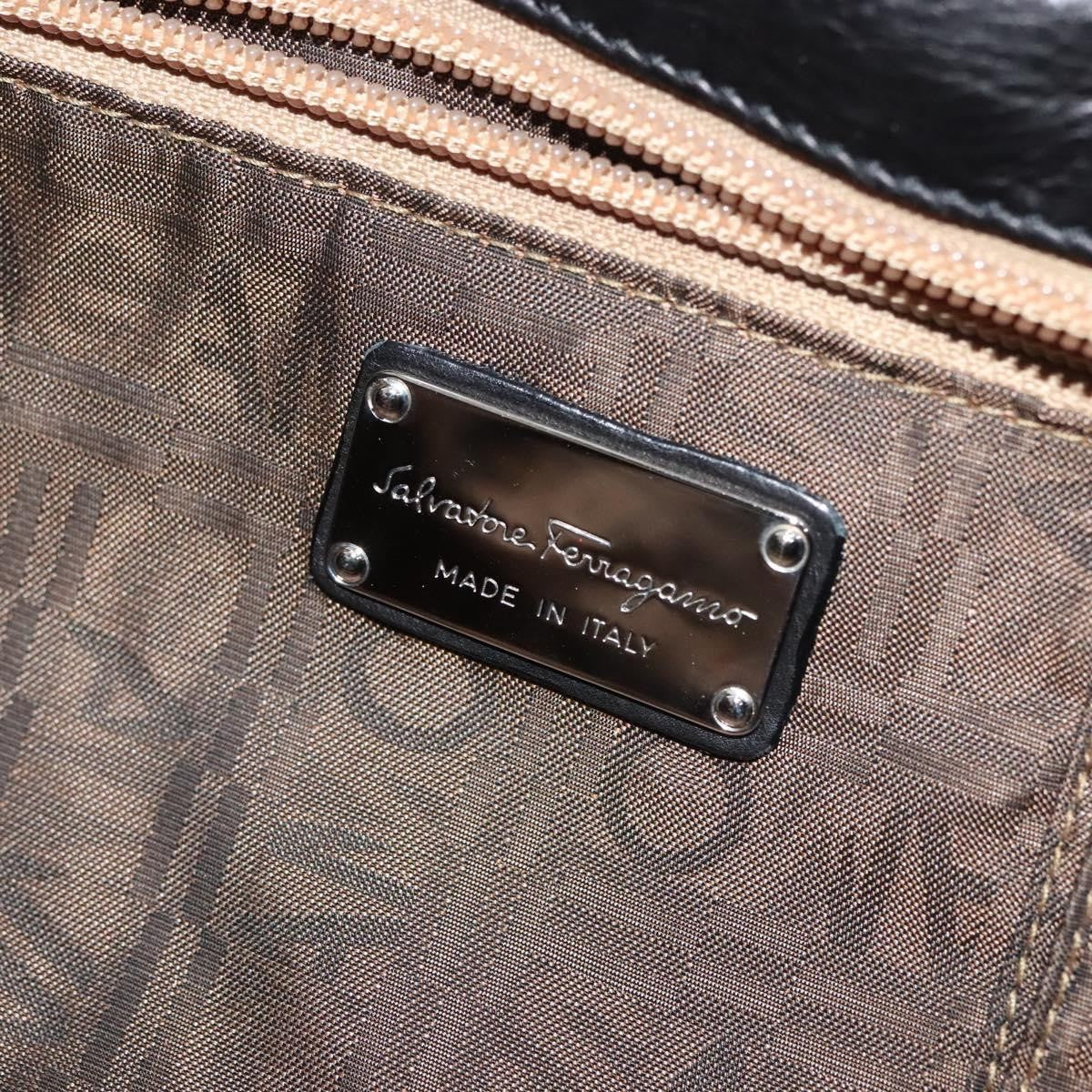 Salvatore Ferragamo Gancini handbag Leather, BLACK, LEATHER, Handbag