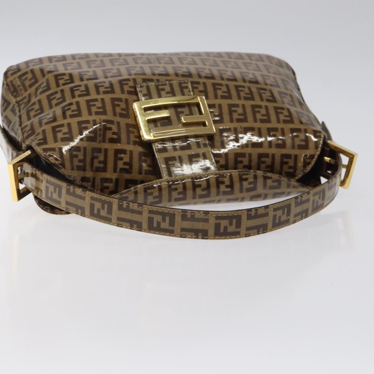 Fendi Vintage FF Buckle Curved Hobo Zucchino Coated Canvas, BROWN, PATENT_LEATHER, Handbag