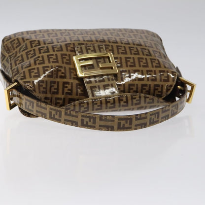 Fendi Vintage FF Buckle Curved Hobo Zucchino Coated Canvas, BROWN, PATENT_LEATHER, Handbag