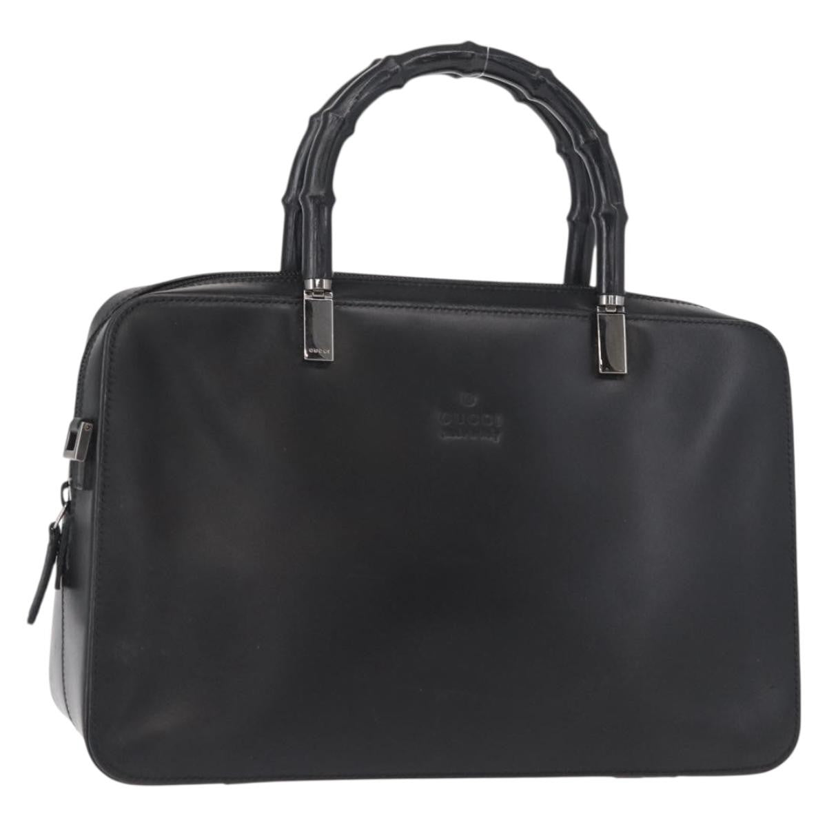 Gucci Vintage Bamboo Handle Bag Leather, BLACK, LEATHER, Handbag