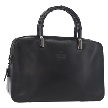 Gucci Vintage Bamboo Handle Bag Leather, BLACK, LEATHER, Handbag