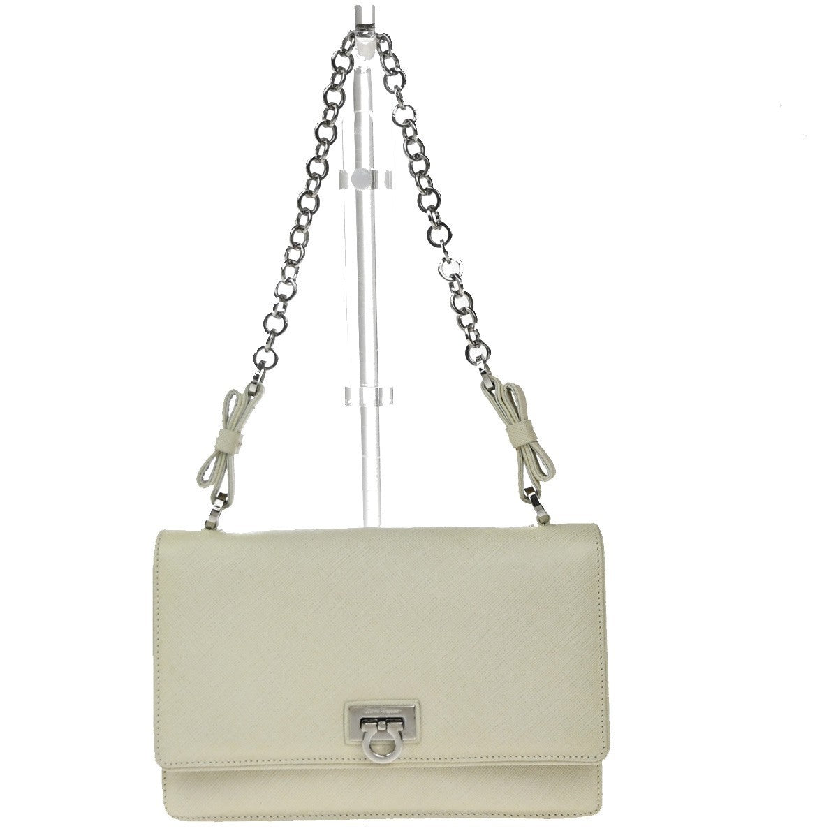 Salvatore Ferragamo Gancini Shoulder Bag Leather, WHITE, LEATHER, Shoulder bag