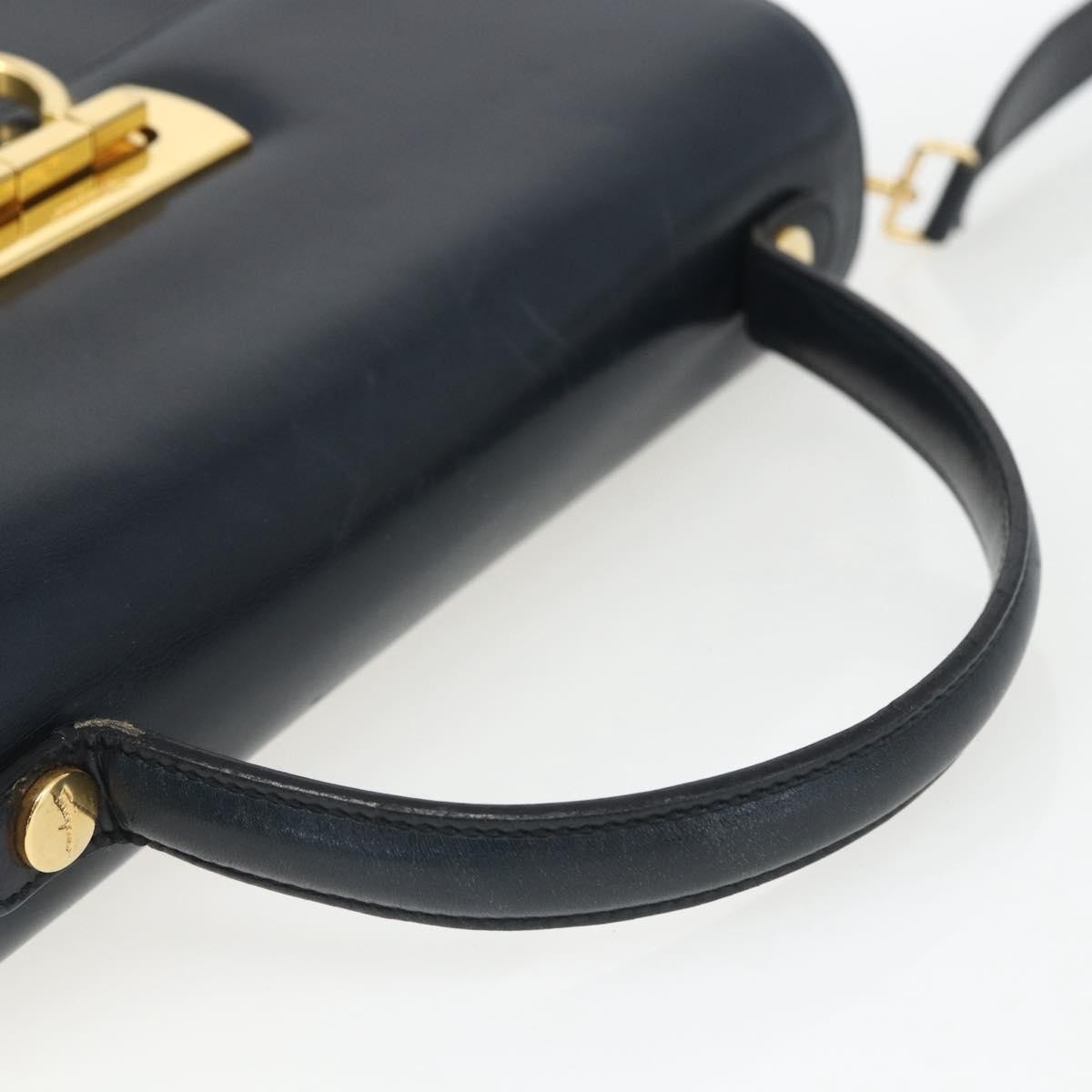 Salvatore Ferragamo Gancini Convertible Top Handle Bag Leather, NAVY, LEATHER, Handbag