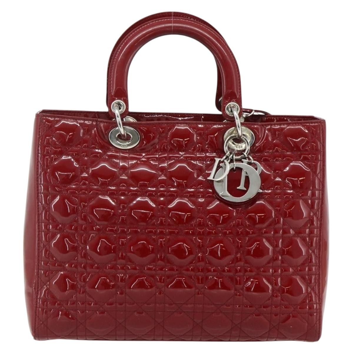 Christian Dior Lady Dior Bag Cannage Quilt Patent, Red, Patent Leather, Handbag