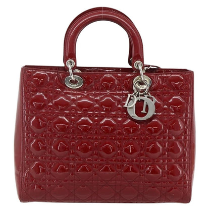 Christian Dior Lady Dior Bag Cannage Quilt Patent, Red, Patent Leather, Handbag