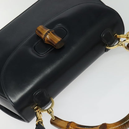 Gucci Vintage Convertible Bamboo Top Handle Bag Leather, NAVY, LEATHER, Handbag