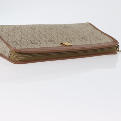 Christian Dior Vintage Honeycomb Zip Pouch Canvas and Leather, BEIGE, CANVAS, Clutche & pouche
